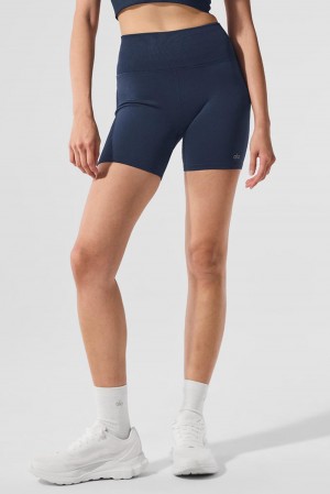 Alo Yoga 5" Seamless Ribbed Favorite Donna Short Blu Marino | Italia IRT-094352