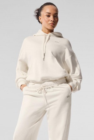 Alo Yoga Accolade Donna Felpa con Cappuccio Ivory | Italia MZF-541028