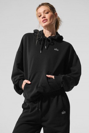 Alo Yoga Accolade Donna Felpa con Cappuccio Nere | Italia QFA-743065