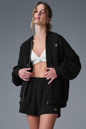 Alo Yoga Accolade Full Zip Donna Felpa con Cappuccio Nere | Italia LZB-417568