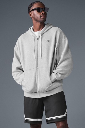 Alo Yoga Accolade Full Zip Uomo Felpa con Cappuccio Grigie | Italia DFX-983621