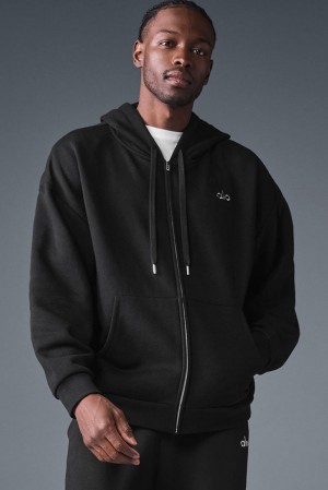 Alo Yoga Accolade Full Zip Uomo Felpa con Cappuccio Nere | Italia HKN-642935