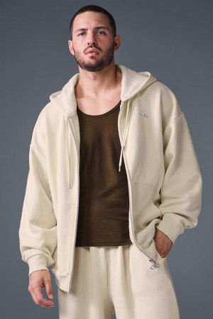 Alo Yoga Accolade Full Zip Uomo Felpa con Cappuccio Oat Milk | Italia RGF-105672
