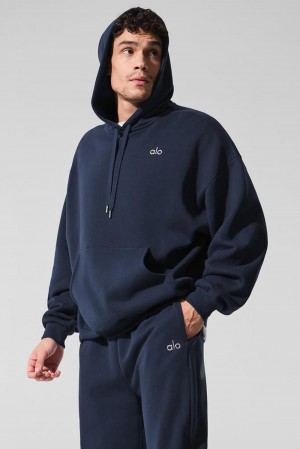 Alo Yoga Accolade Uomo Felpa con Cappuccio Blu Marino | Italia IXO-201783