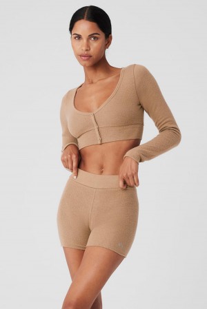 Alo Yoga Alolux Cropped Me Time Donna Cardigan Toasted Almond | Italia YDF-287931