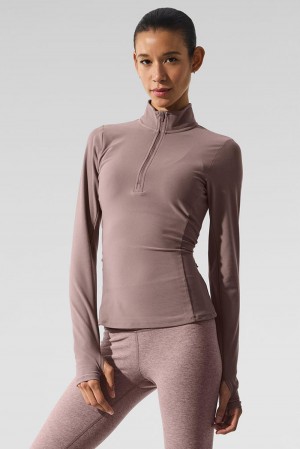 Alo Yoga Alosoft 1/2 Zip Rapid Donna Pullover Mushroom | Italia MQG-382054