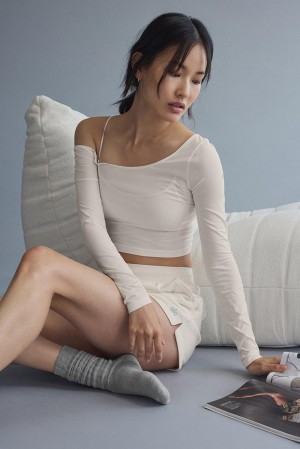Alo Yoga Asymmetric Sheer Glow Donna Maniche Lunghe Ivory | Italia NQS-658279