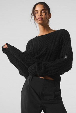 Alo Yoga Cable Knit Crew Neck Donna Maglia Nere | Italia RSN-295134