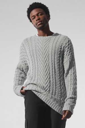 Alo Yoga Cable Knit Crew Neck Uomo Maglia Grigie | Italia HXB-835096