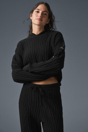 Alo Yoga Cable Knit Winter Bliss Donna Felpa con Cappuccio Nere | Italia ZGQ-765134