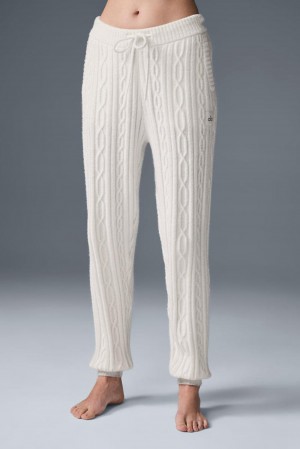 Alo Yoga Cable Knit Winter Bliss Donna Pant Ivory | Italia UON-507839