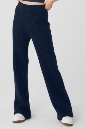 Alo Yoga Cashmere High-Waist Plush Waffle Donna Pant Blu Marino | Italia TYH-803712