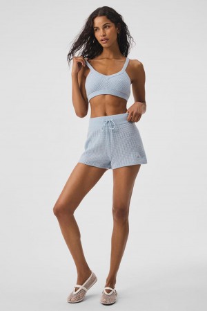 Alo Yoga Cashmere High-Waist Plush Waffle Donna Short Blu | Italia WMP-347968