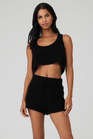 Alo Yoga Cashmere Plush Waffle Cropped Donna Tank Nere | Italia VJS-509173