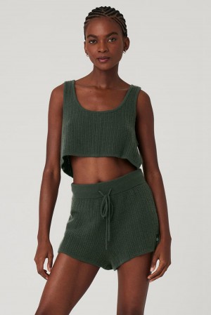 Alo Yoga Cashmere Plush Waffle Cropped Donna Tank Corallo | Italia RDE-367590