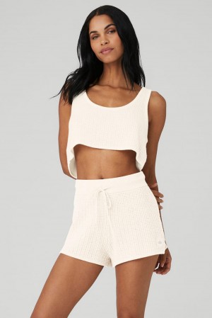 Alo Yoga Cashmere Plush Waffle Cropped Donna Tank Ivory | Italia UYF-817936