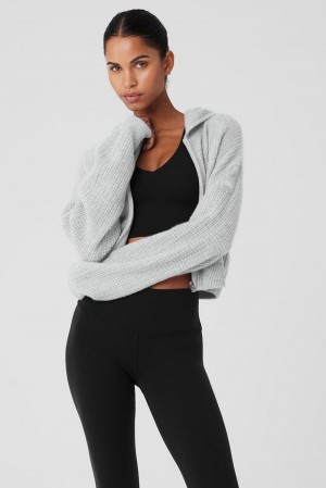 Alo Yoga Cashmere Plush Waffle Full Zip Donna Felpa con Cappuccio Grigie | Italia YPD-016249