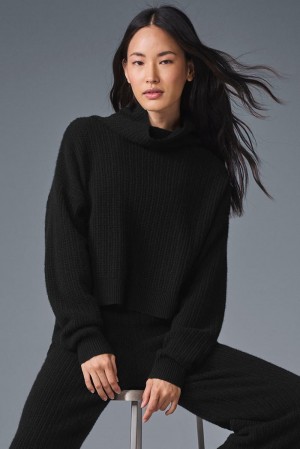 Alo Yoga Cashmere Plush Waffle Turtleneck Donna Pullover Nere | Italia FJH-956741