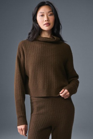 Alo Yoga Cashmere Plush Waffle Turtleneck Donna Pullover Espresso | Italia WAR-054367