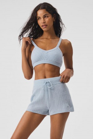 Alo Yoga Cashmere Plush Waffle V-Neck Donna Reggiseno Blu | Italia RUB-840579