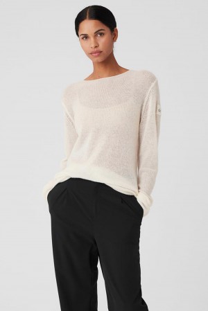 Alo Yoga Cashmere Reform Donna Maniche Lunghe Ivory | Italia RIZ-076953