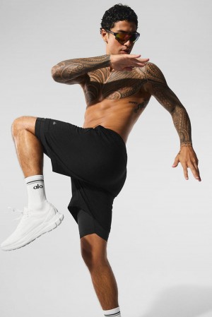 Alo Yoga Conquer React 2-In-1 Performance Uomo Short Nere Nere | Italia BYU-310694