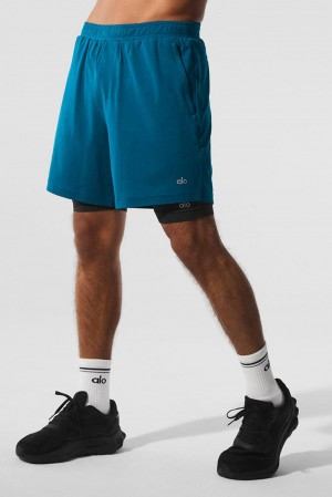 Alo Yoga Conquer React 2-In-1 Performance Uomo Short Blu Nere | Italia AOX-407351