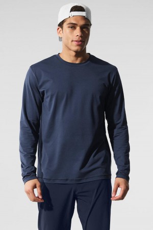 Alo Yoga Conquer Reform Crewneck Uomo Maniche Lunghe Blu Marino | Italia SJG-132850