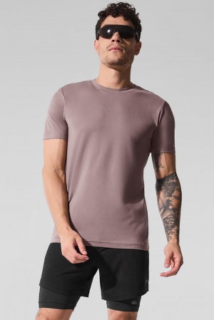 Alo Yoga Conquer Reform Crewneck Uomo Short Sleeve Mushroom | Italia GAE-098625