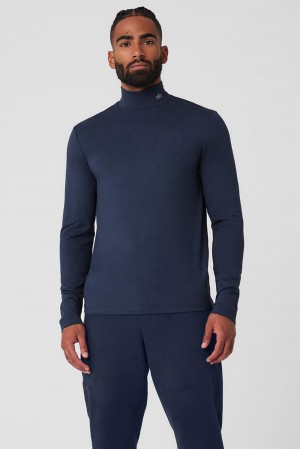Alo Yoga Conquer Reform Mock Neck Uomo Maniche Lunghe Blu Marino | Italia YVB-546321