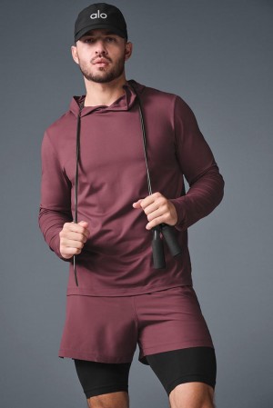 Alo Yoga Conquer Reform With Hood Uomo Maniche Lunghe Bordeaux | Italia OTH-527308