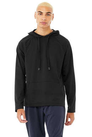 Alo Yoga Conquer Uomo Felpa con Cappuccio Nere | Italia DUA-985176
