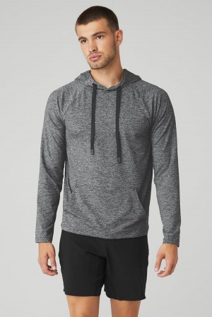 Alo Yoga Conquer Uomo Felpa con Cappuccio Graphite Marl | Italia ETK-519072