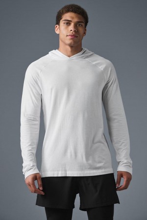 Alo Yoga Core Runner Uomo Felpa con Cappuccio Bianche | Italia KCL-784239
