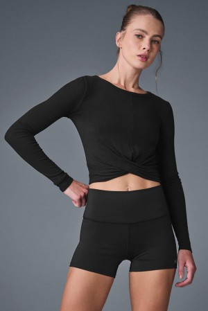 Alo Yoga Cover Top Tops Donna Maniche Lunghe Nere | Italia DNH-382914
