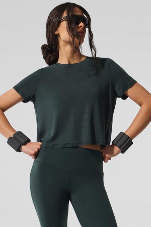 Alo Yoga Cropped All Day Donna Short Sleeve Verdi | Italia XWQ-360284