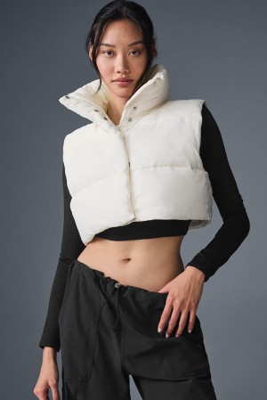 Alo Yoga Cropped Gold Rush Puffer Donna Gilet Ivory | Italia FQW-593621
