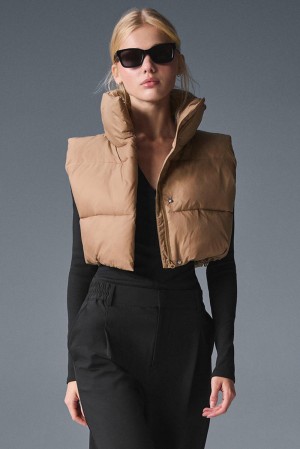 Alo Yoga Cropped Gold Rush Puffer Donna Gilet Toasted Almond | Italia LEJ-092163