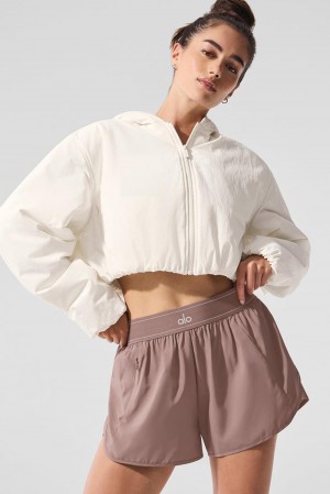 Alo Yoga Cropped Mountain Peak Full-Zip Donna Felpa con Cappuccio Ivory | Italia BDG-321856