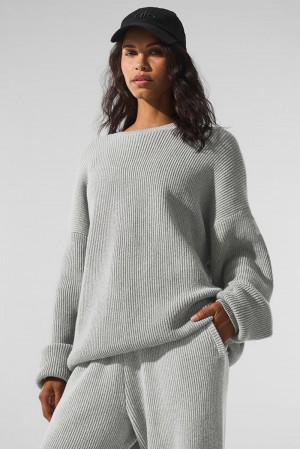 Alo Yoga Domain Rib Knit Crew Donna Maglia Grigie | Italia QDW-271906