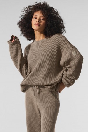 Alo Yoga Domain Rib Knit Crew Donna Maglia Gravel | Italia FAE-498370