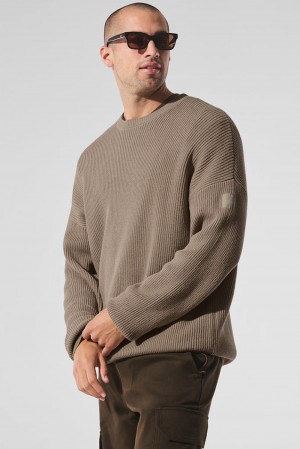 Alo Yoga Domain Rib Knit Crew Uomo Maglia Gravel | Italia RYC-014265