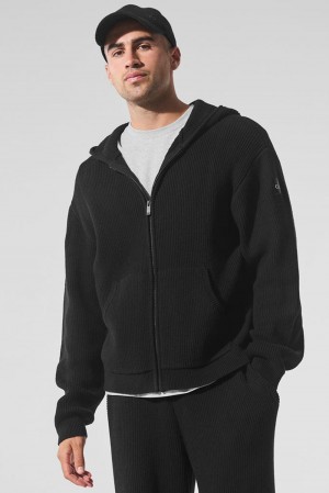 Alo Yoga Domain Rib Knit Full Zip Uomo Maglia Nere | Italia PGL-915067