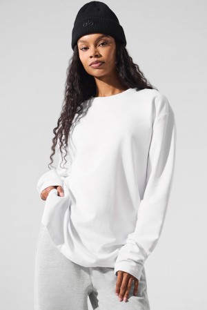 Alo Yoga Double Take Crew Donna Maniche Lunghe Bianche | Italia SHV-206341
