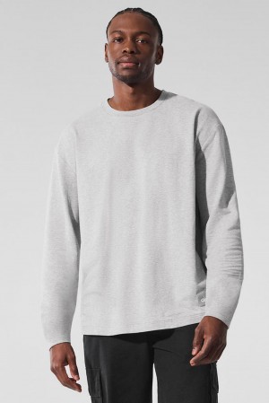 Alo Yoga Double Take Crew Uomo Maniche Lunghe Grigie | Italia TRL-936154