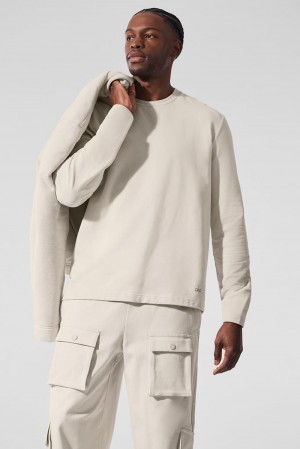 Alo Yoga Double Take Crew Uomo Maniche Lunghe Bone | Italia QEZ-174260