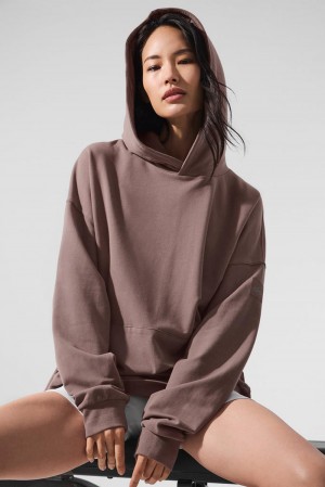 Alo Yoga Double Take Donna Felpa con Cappuccio Mushroom | Italia IZP-084913