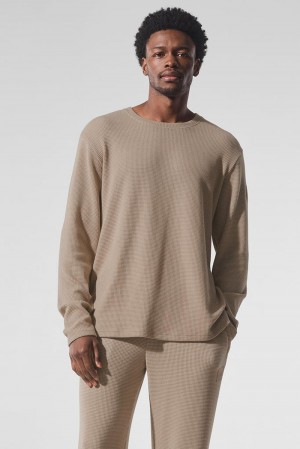 Alo Yoga Elevate Waffle Crew Uomo Maniche Lunghe Gravel | Italia DSL-738245