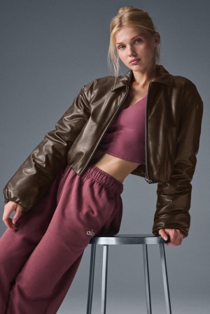 Alo Yoga Faux Leather Cropped Premier Donna Giacca Bomber Espresso | Italia GNU-423976