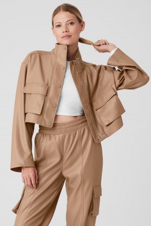 Alo Yoga Faux Leather Power Hour Donna Giacca Toasted Almond | Italia YQR-273509